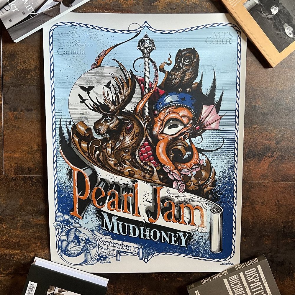 MINT/NM Pearl Jam Winnipeg Manitoba Canada 2011 Greg Simkins, 24" x 18"